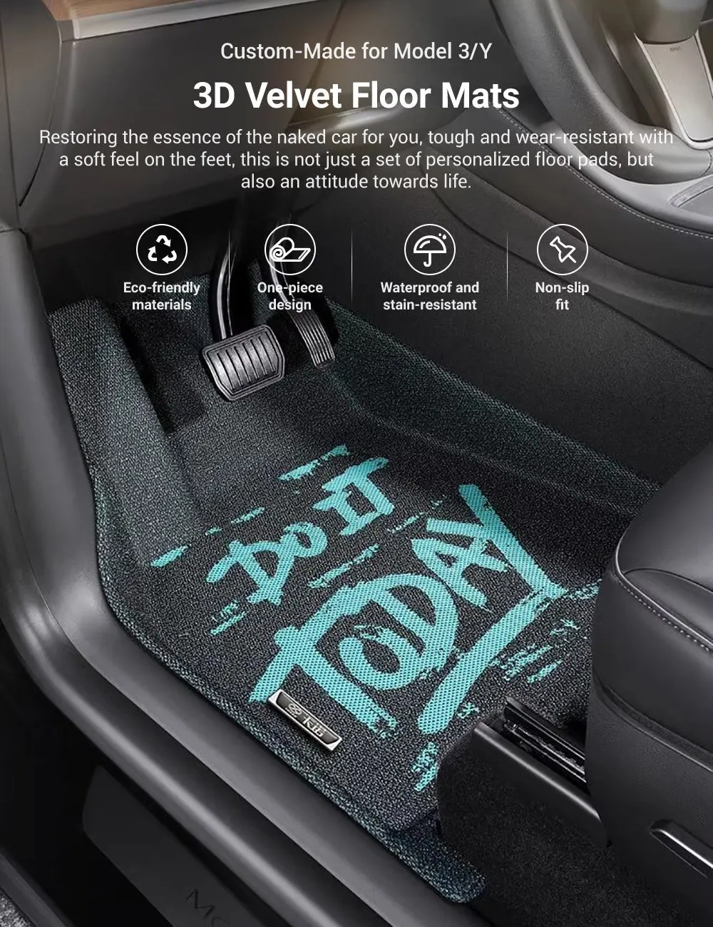 3D Velvet Floor Mats For Tesla Model 3/Y 5-Seat