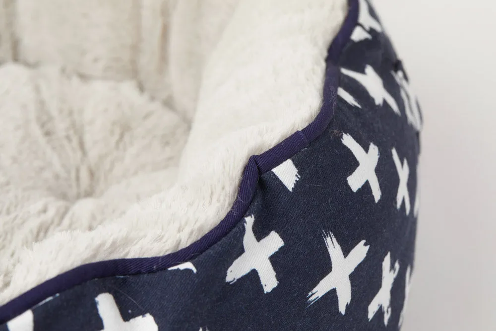 Cat Bed - Reversible - Navy Cross Print
