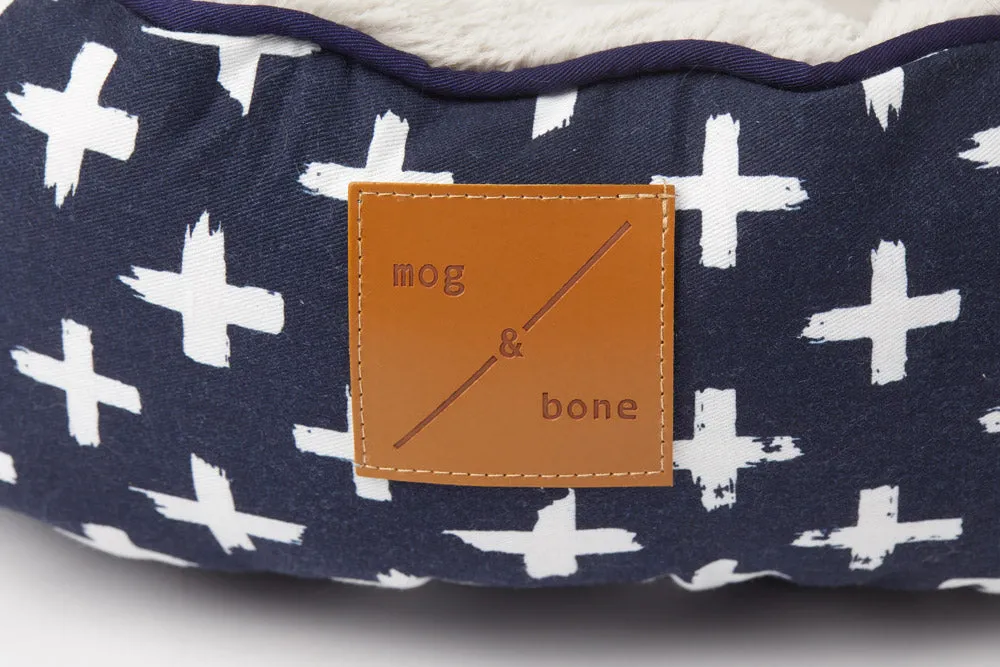 Cat Bed - Reversible - Navy Cross Print