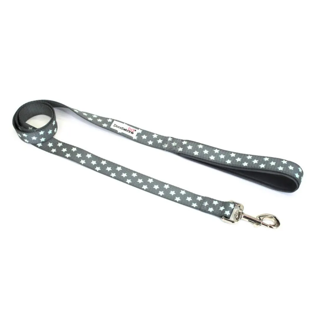 Doodlebone Padded Dog Collar - Grey Stars Glow In The Dark
