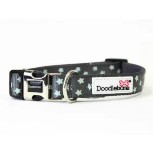 Doodlebone Padded Dog Collar - Grey Stars Glow In The Dark