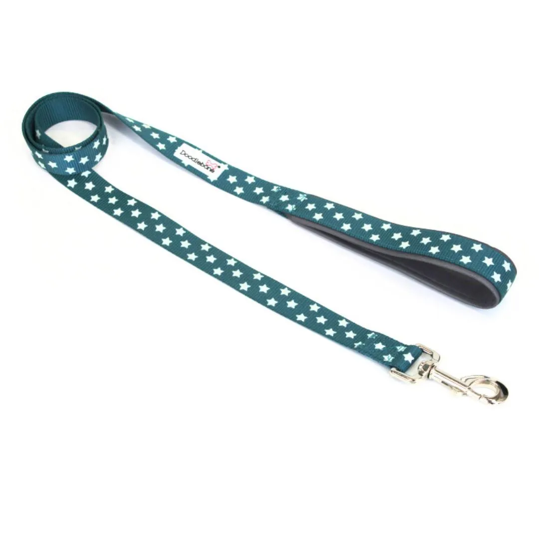 Doodlebone Padded Dog Collar - Teal Stars Glow In The Dark