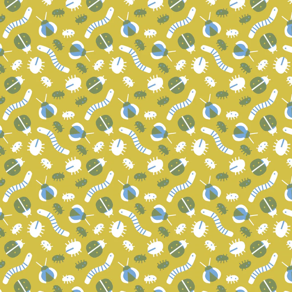 French Terry Blanket - Busy Bugs Chartreuse & Blue