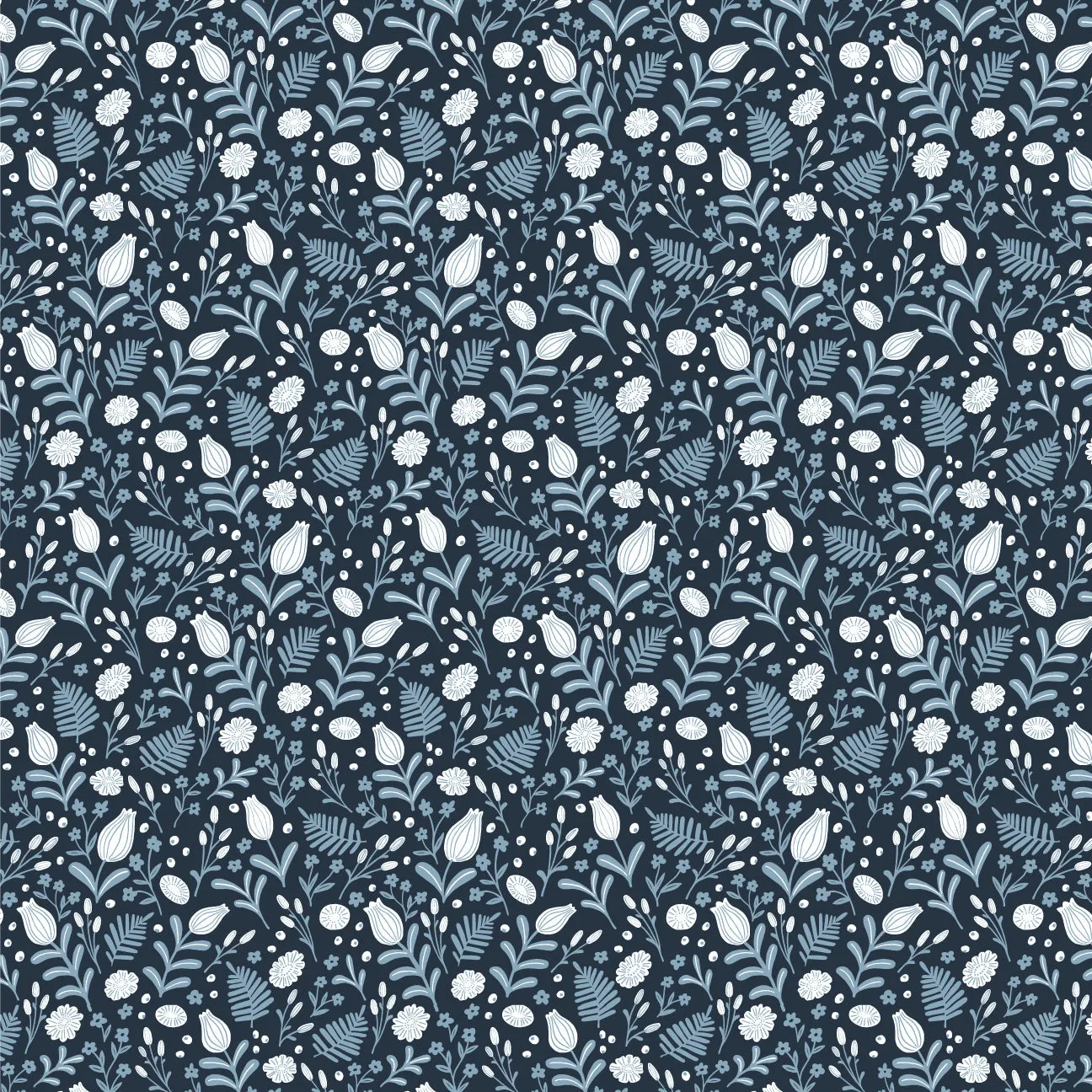 French Terry Blanket - Ferns & Flowers Night Sky