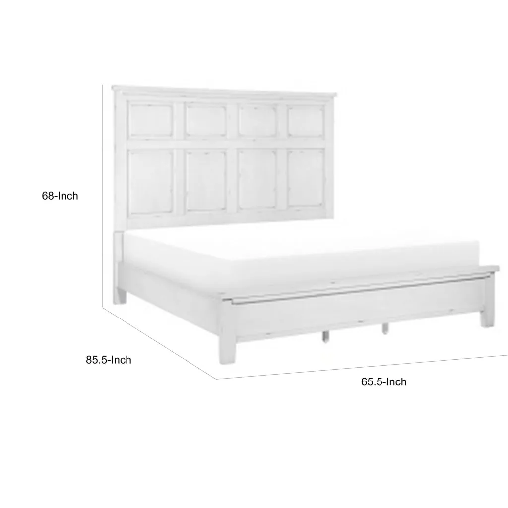 Gemi Queen Size Bed with Headboard, Footboard, Clean Design White Wood  By Casagear Home