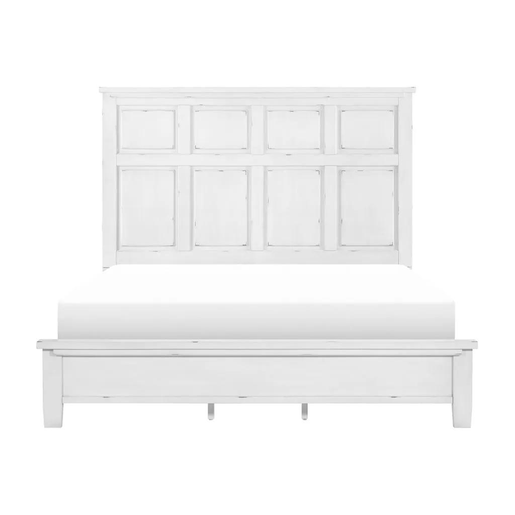 Gemi Queen Size Bed with Headboard, Footboard, Clean Design White Wood  By Casagear Home