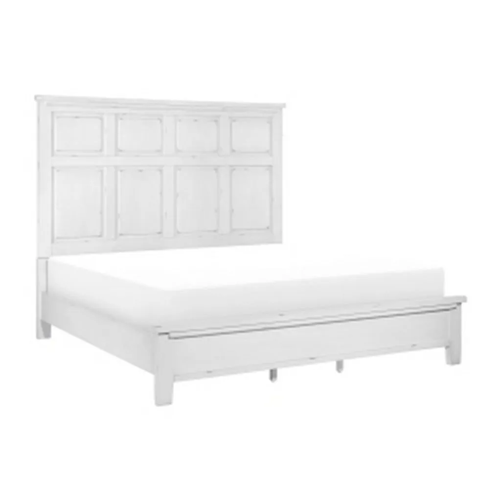 Gemi Queen Size Bed with Headboard, Footboard, Clean Design White Wood  By Casagear Home