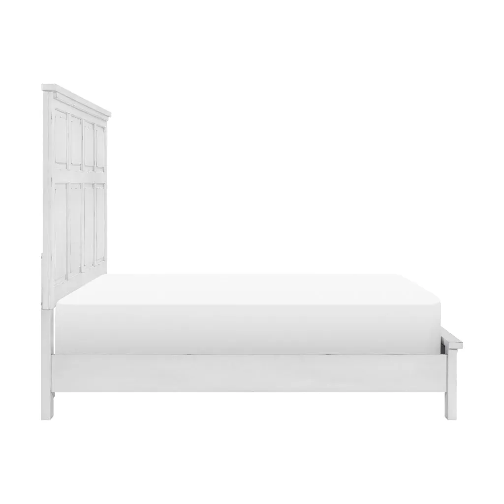 Gemi Queen Size Bed with Headboard, Footboard, Clean Design White Wood  By Casagear Home