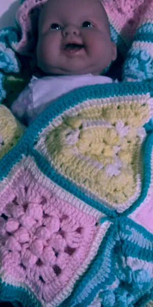 Handmade Granny Baby Blanket Square with Shell Patchwork