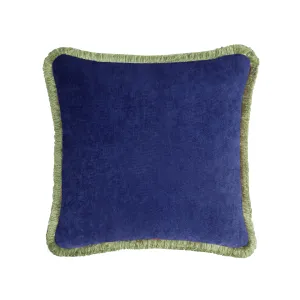HAPPY PILLOW 40 VELVET BLUE WITH GREEN FRINGES
