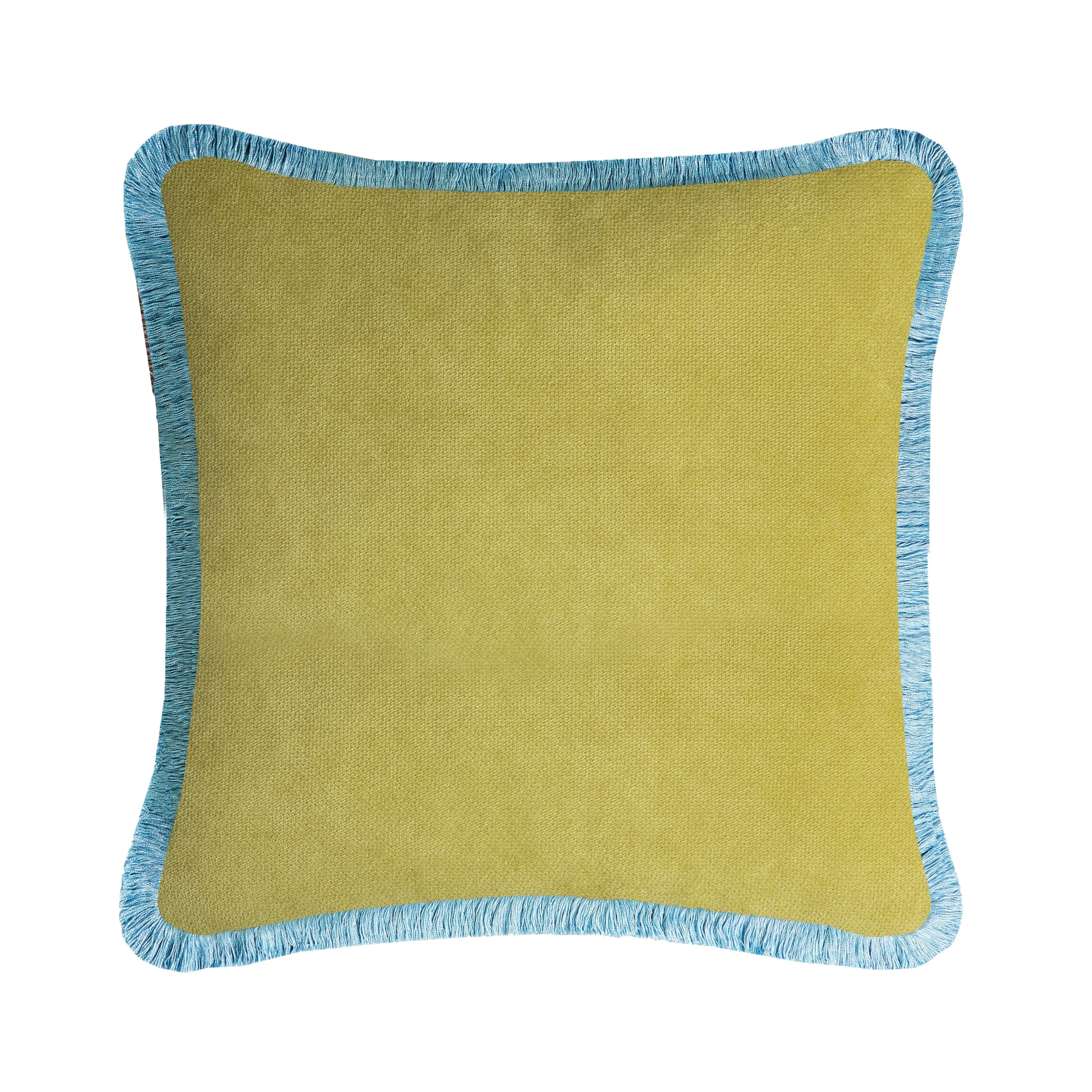 HAPPY PILLOW 40 VELVET  LIME WITH LIGHT BLUE FRINGES