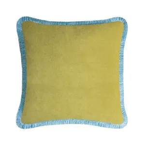 HAPPY PILLOW 40 VELVET  LIME WITH LIGHT BLUE FRINGES