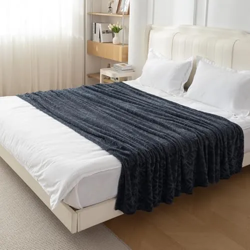 HOKIPO 220 GSM Flannel AC Throw Blanket Double Bed Queen, 200x230 cm / 6.5x7.5 feet, Dark Grey (AR-5259-DGRY)