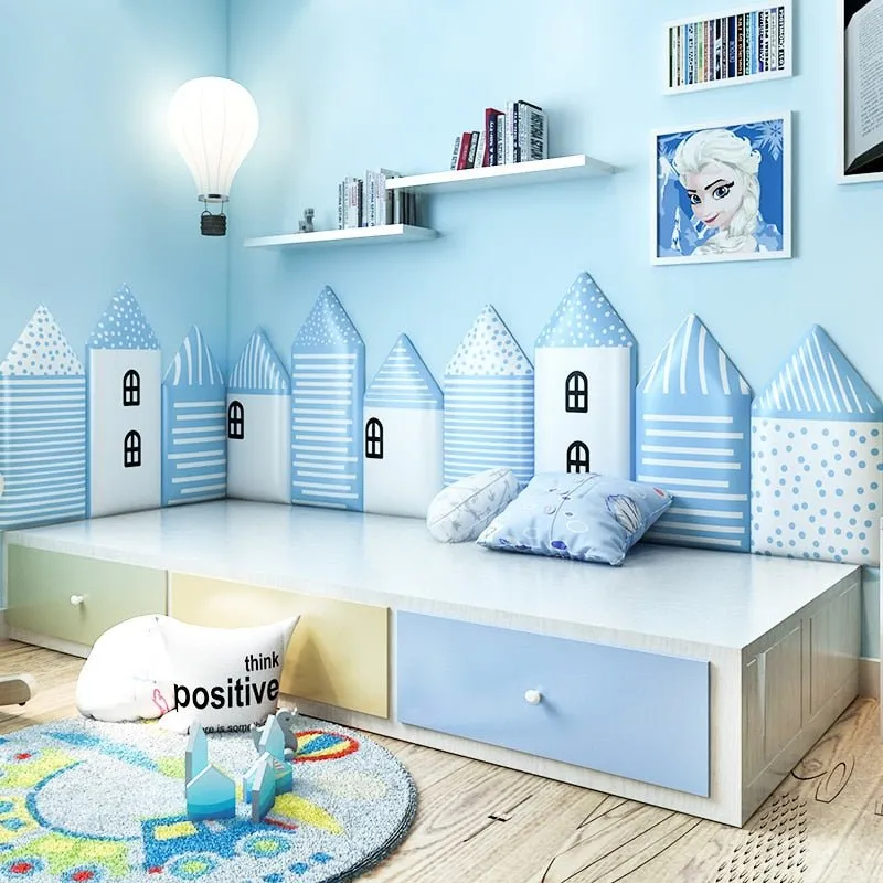 Kids Soft Bag Wall Sticker for Bedroom Decor with Anti-collision Headboard