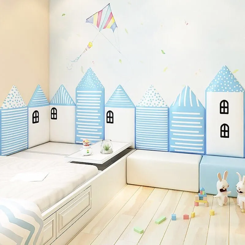 Kids Soft Bag Wall Sticker for Bedroom Decor with Anti-collision Headboard