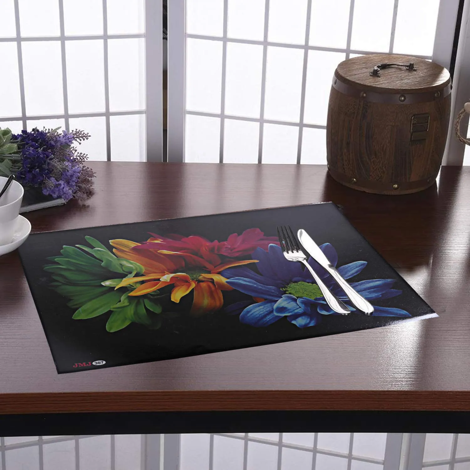 Kuber Industries Flower Printed PVC Waterproof, Oil Proof, Easy to Clean Placemats Table Mats for Dining, Set of 6 (Multicolour, Polyvinyl Chloride)|Stylish and Functional Dining Table Accessories