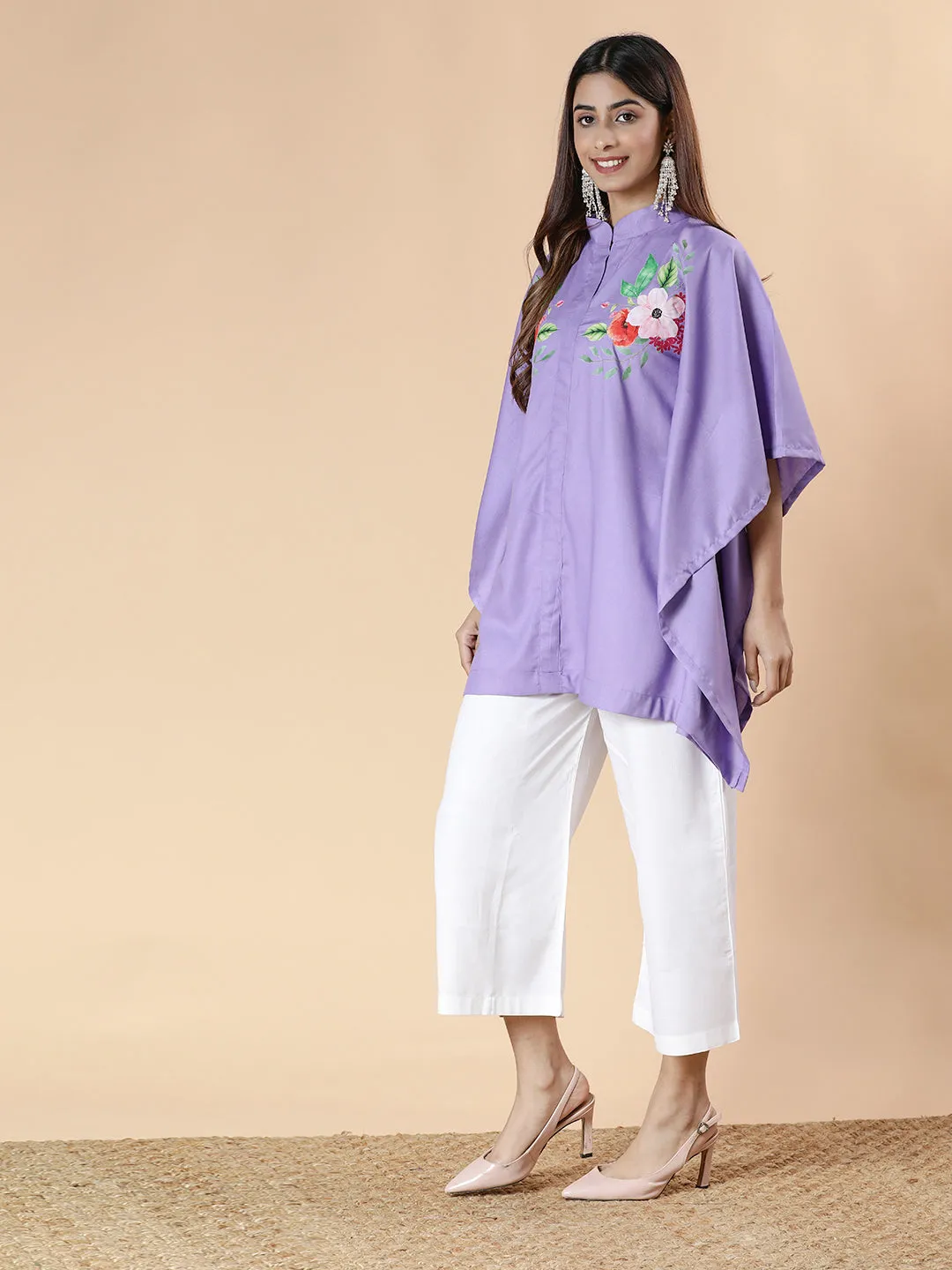 Lavender Rayon MandarinKurti - Flaura