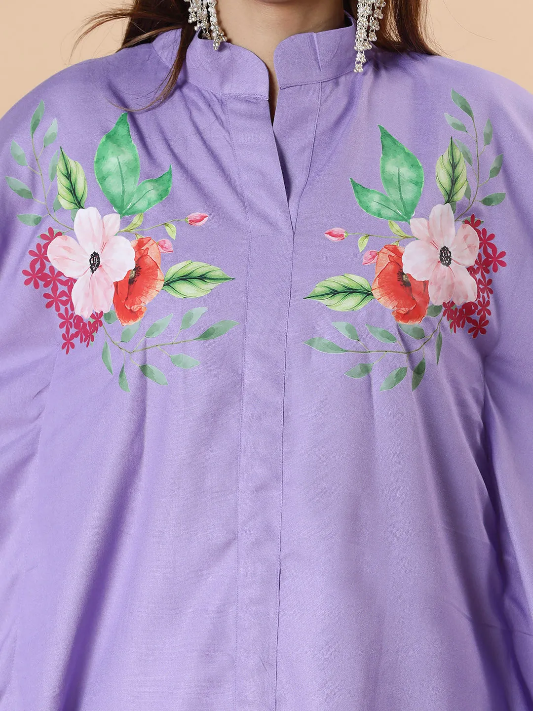 Lavender Rayon MandarinKurti - Flaura