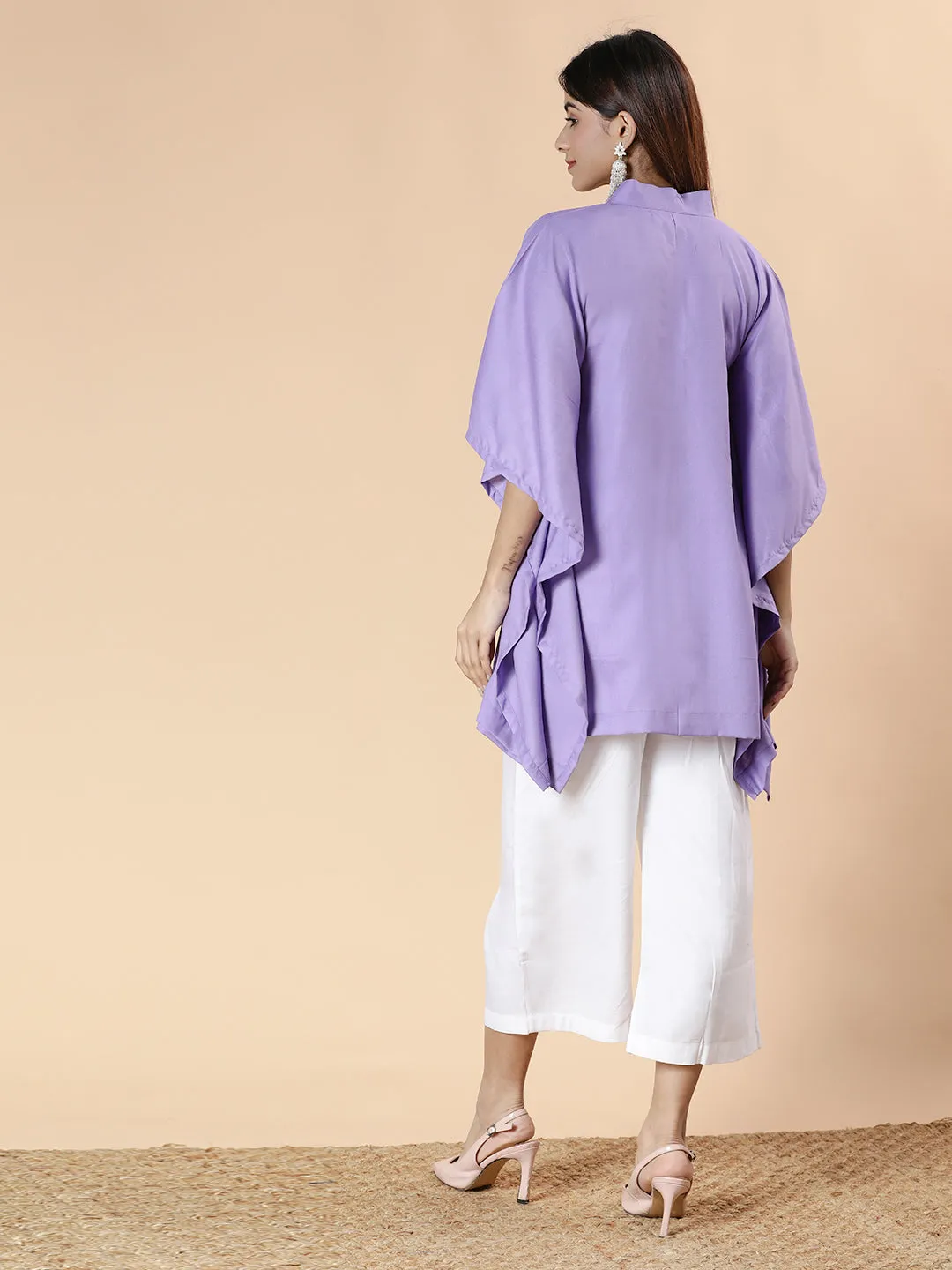Lavender Rayon MandarinKurti - Flaura