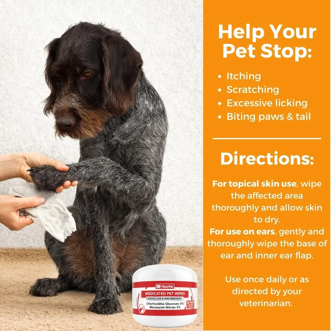 Medicated Pet Wipes | 60 Pads - Antifungal & Antibacterial