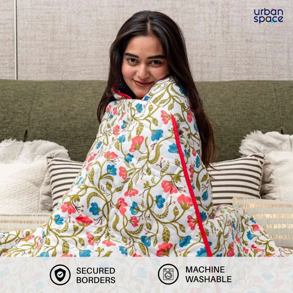 Microfiber 120 GSM All Season AC Blanket / Dohar for bedroom - Kashmir - Pink & Blue
