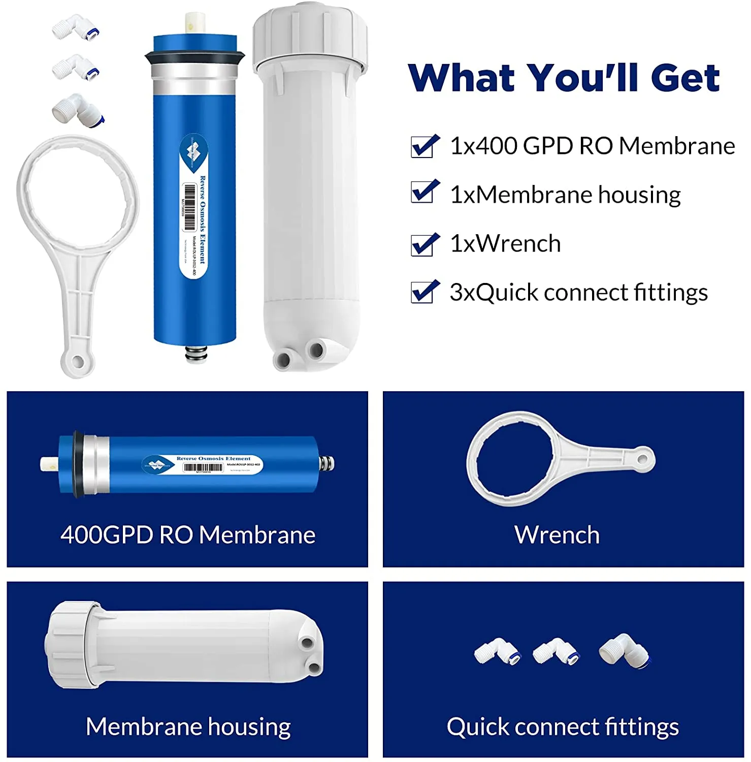Reverse Osmosis Membrane with Membrane Housing Set DIY RO System