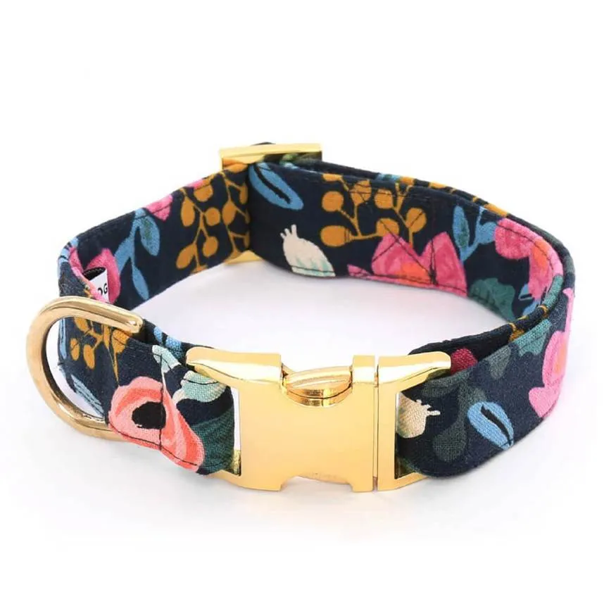 Rosa Floral Navy Dog Collar (FINAL SALE)