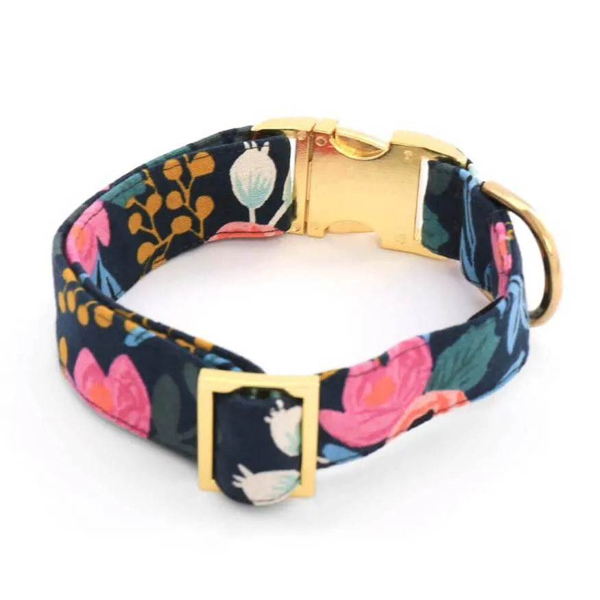 Rosa Floral Navy Dog Collar (FINAL SALE)