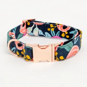 Rosa Floral Navy Dog Collar (FINAL SALE)