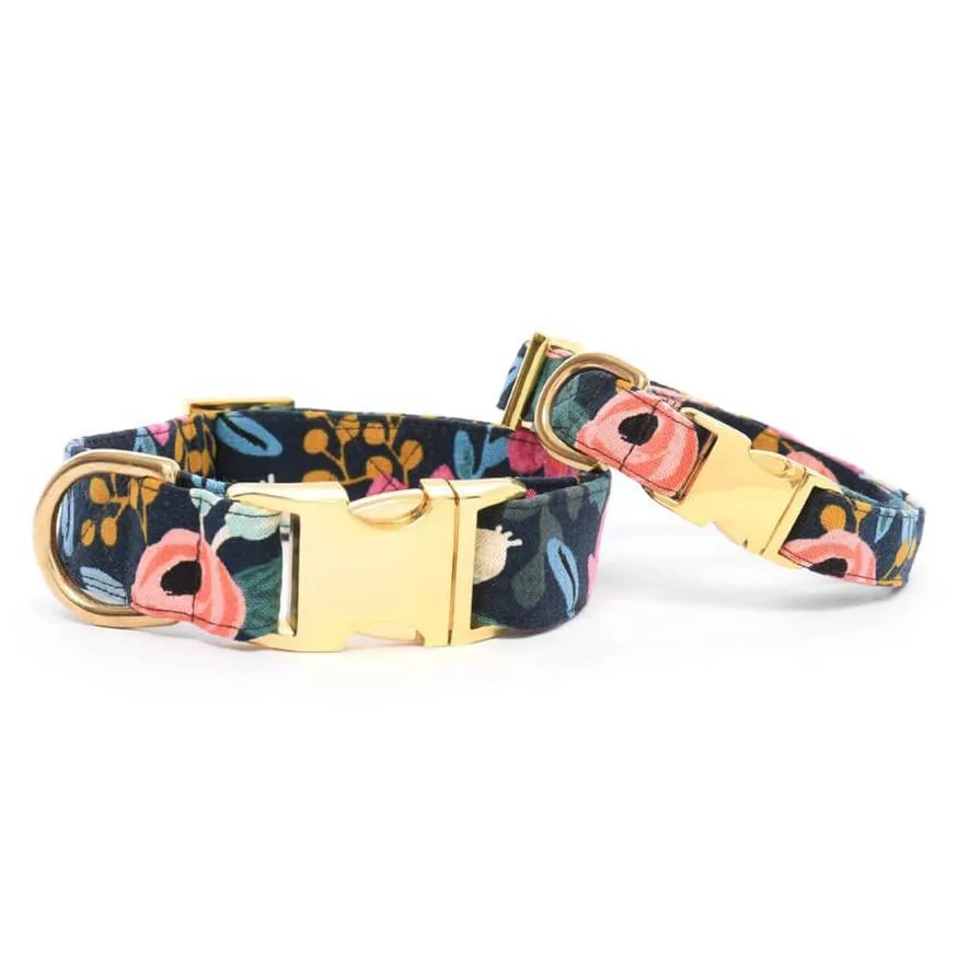 Rosa Floral Navy Dog Collar (FINAL SALE)