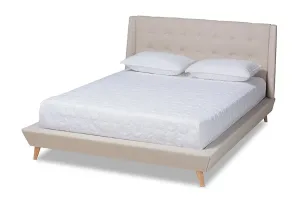 Valentina Beige Fabric Upholstered Wingback Platform Bed (King)