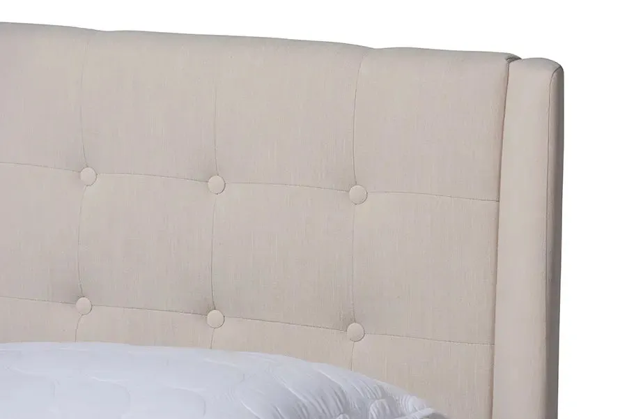 Valentina Beige Fabric Upholstered Wingback Platform Bed (King)