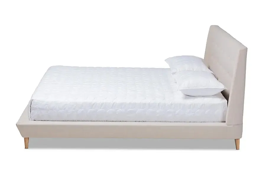 Valentina Beige Fabric Upholstered Wingback Platform Bed (King)