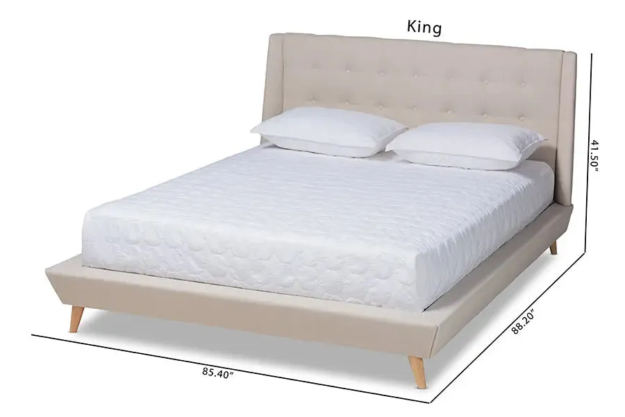 Valentina Beige Fabric Upholstered Wingback Platform Bed (King)