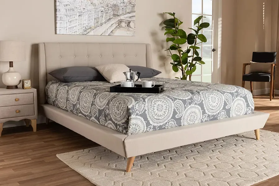 Valentina Beige Fabric Upholstered Wingback Platform Bed (King)
