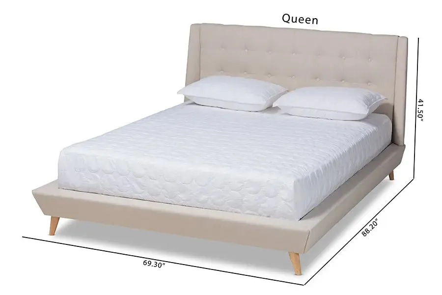 Valentina Beige Fabric Upholstered Wingback Platform Bed (King)