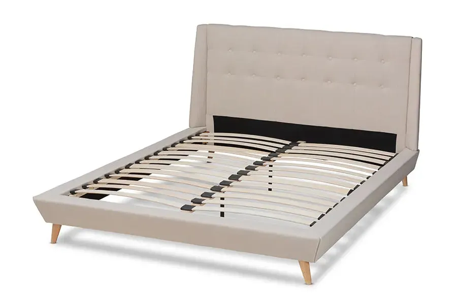Valentina Beige Fabric Upholstered Wingback Platform Bed (King)