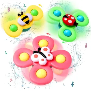 Wembley Baby Products Bath Toys 3 PCS Insect Suction Cup Spinner Toy for Baby Boys Girls Pop up Toy Waterproof Suction Cup Spinning Top Rotating Montessori Learning Toy Sticks to Smooth Surface