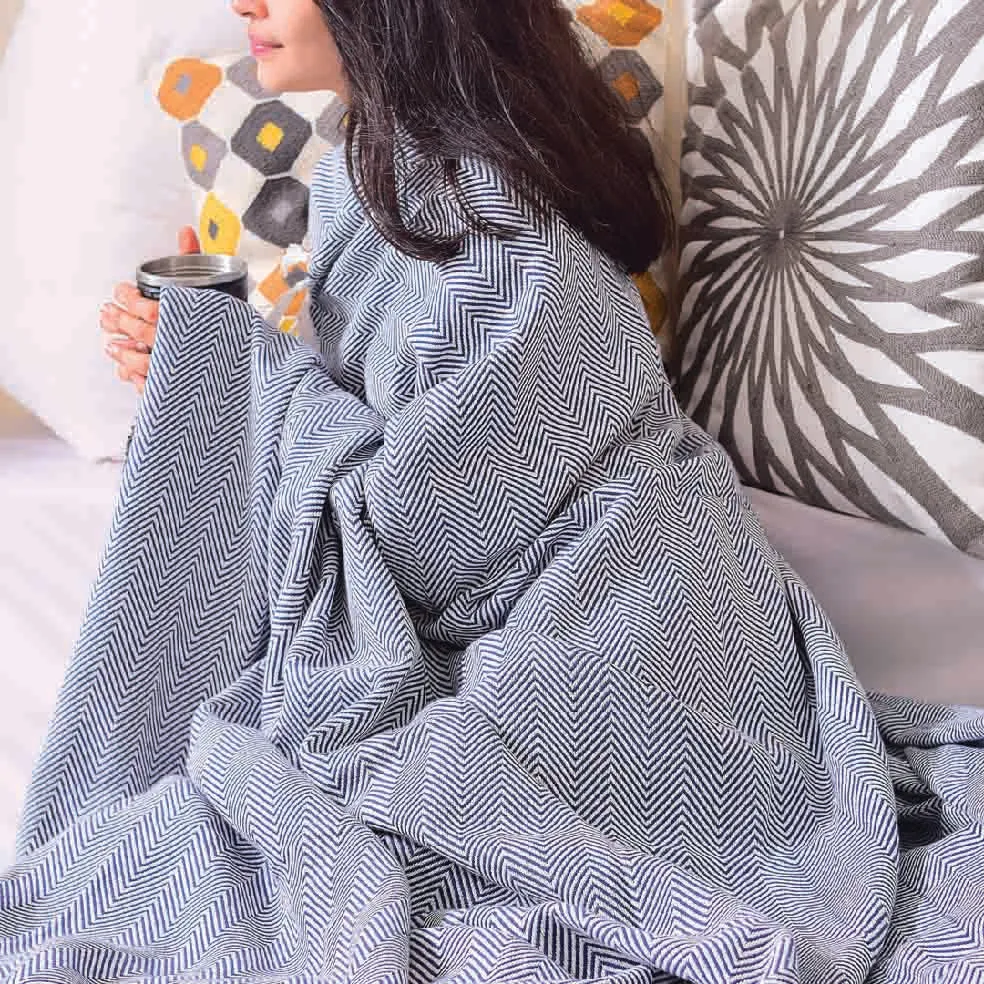 Woven Cotton Blankets - All Season - Herringbone