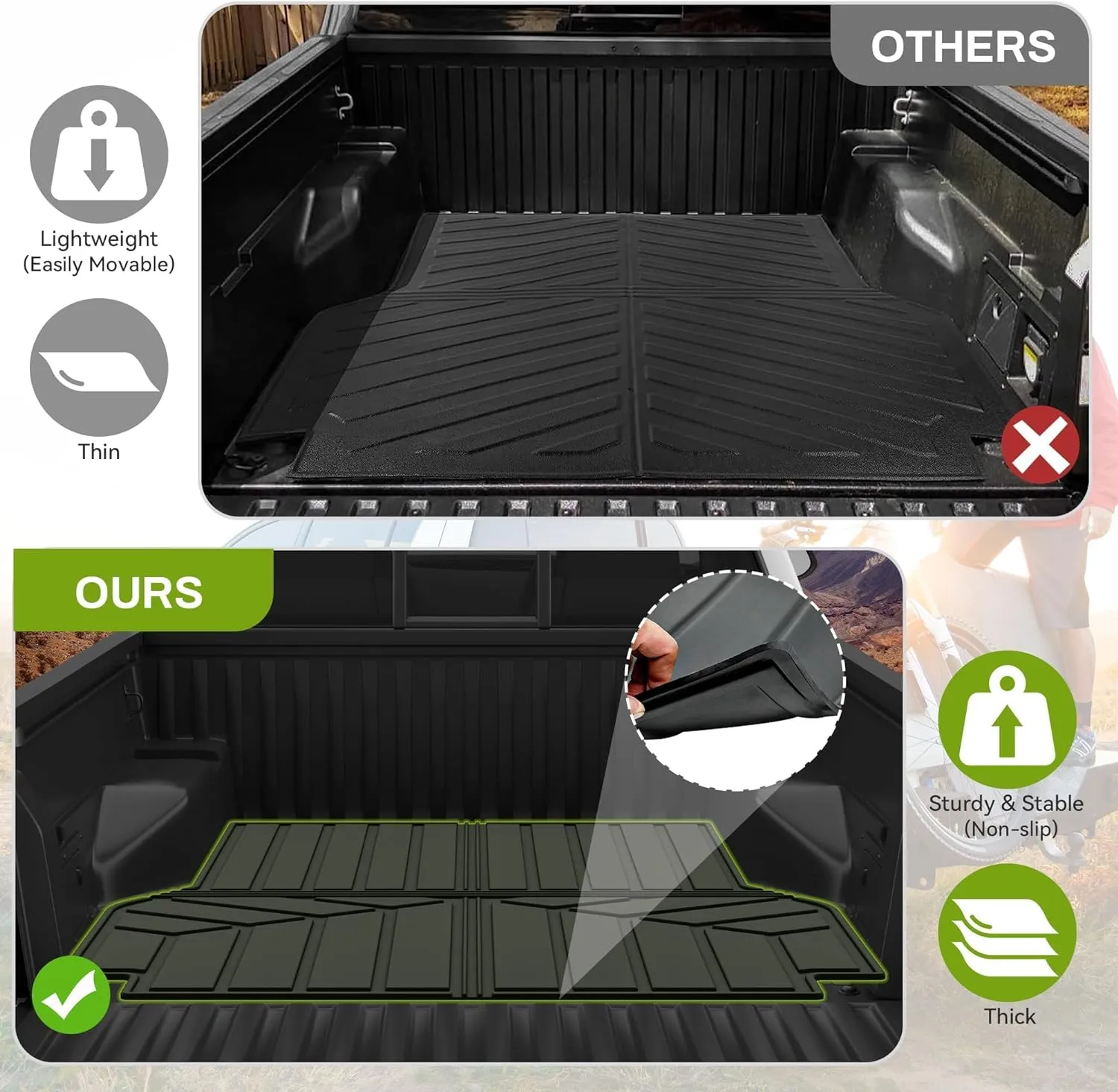 YITAMOTOR® Truck Bed Mat for 2020-2023 Jeep Gladiator 5 Ft, Pickup Truck Bed Liner for Jeep Gladiator Accessories, All Weather Rugged TPE Truck Bed Liner Fit Jeep Gladiator